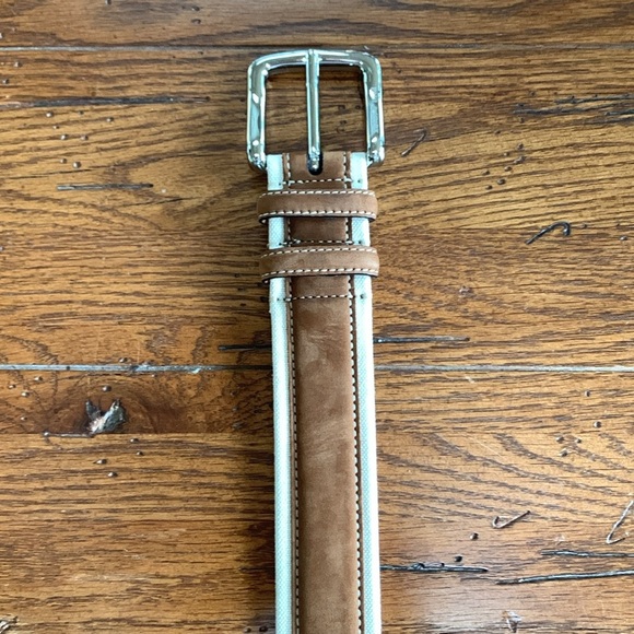 Paul & Shark Ivory Cotton and Brown Leather Belt Men’s Brass Silver Buckle 42 - Picture 7 of 12